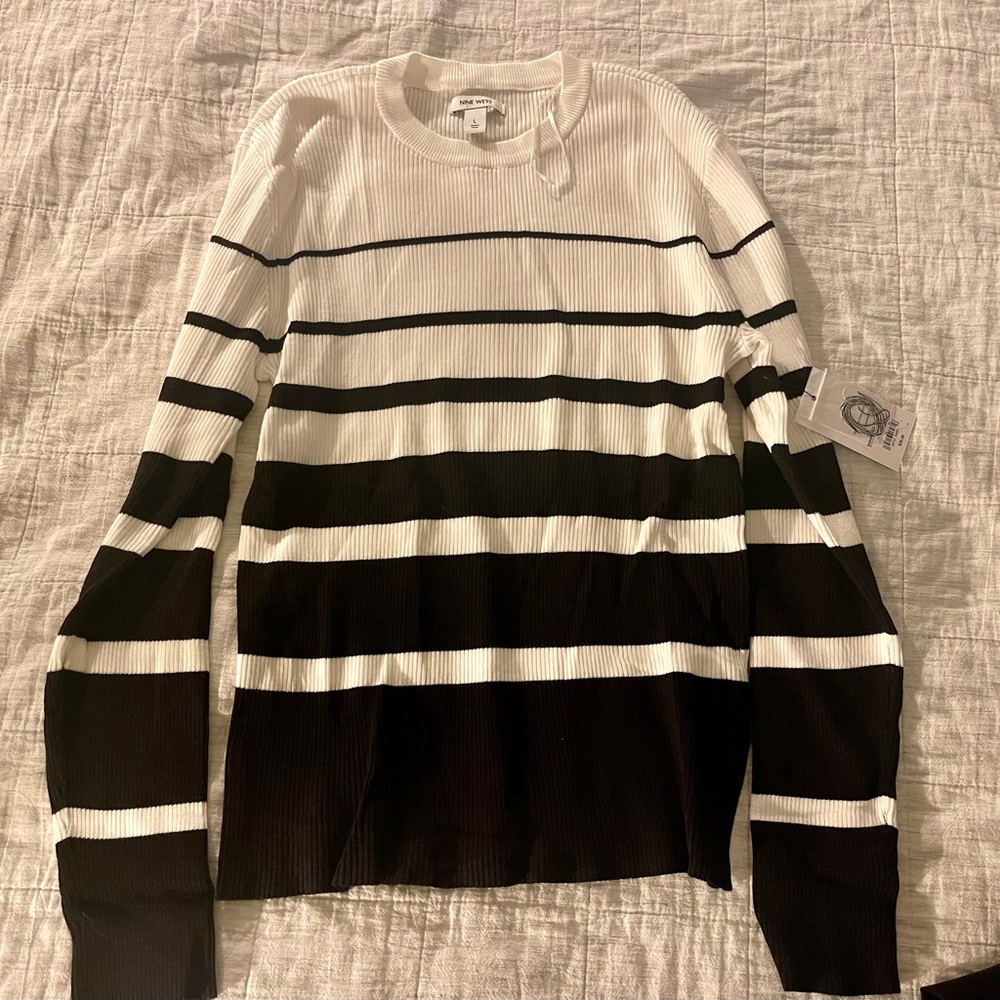Nine West Black and White Striped Sweater NWT